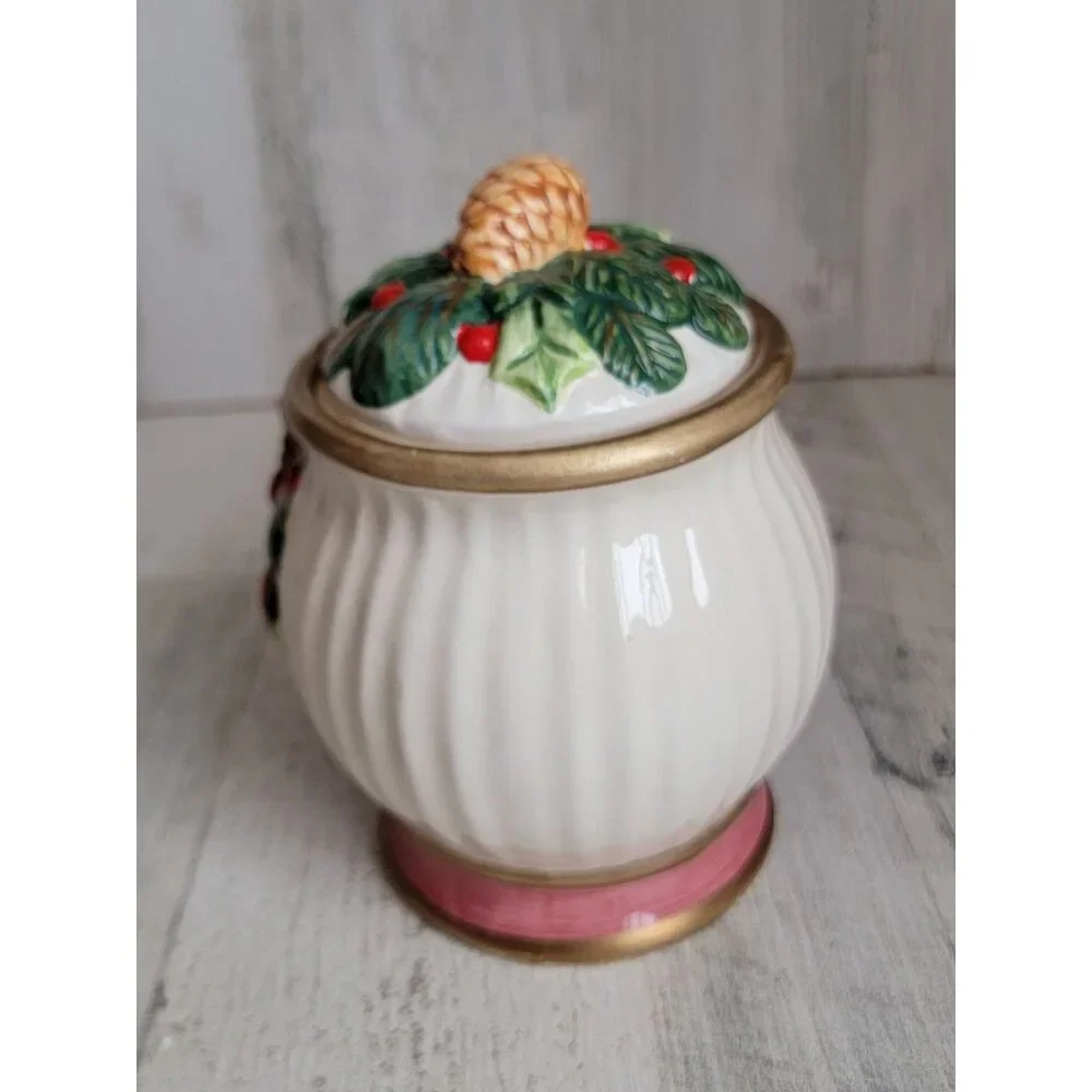 Bow pinecone mini‎ cookie vase jar vintage home decor mistletoe xmas